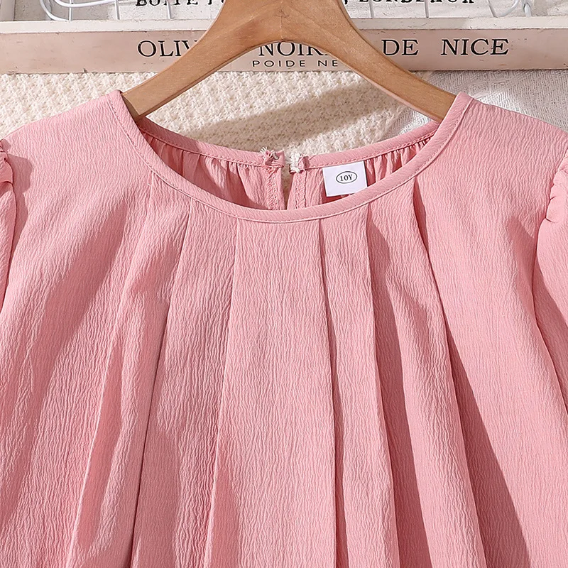2024 Casual Teenager Girl Princess Pink Ruffle Dress 8-12 Years Fashion Autumn Teen Girls Dresses Ins