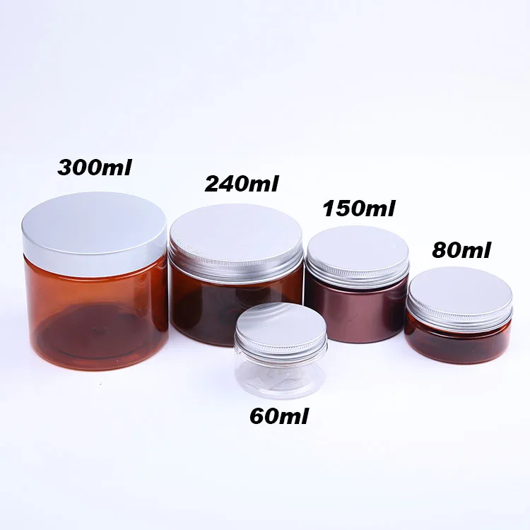 60ml 80ml 150ml 240ml 300ml Amber Pet Jars With Aluminum Screw Lid