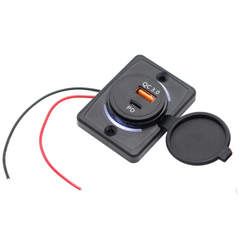 DC 12V 24V Dual Port Panel Surface Mount Fast Type-C Charger QC3.0 Type C PD USB Socket