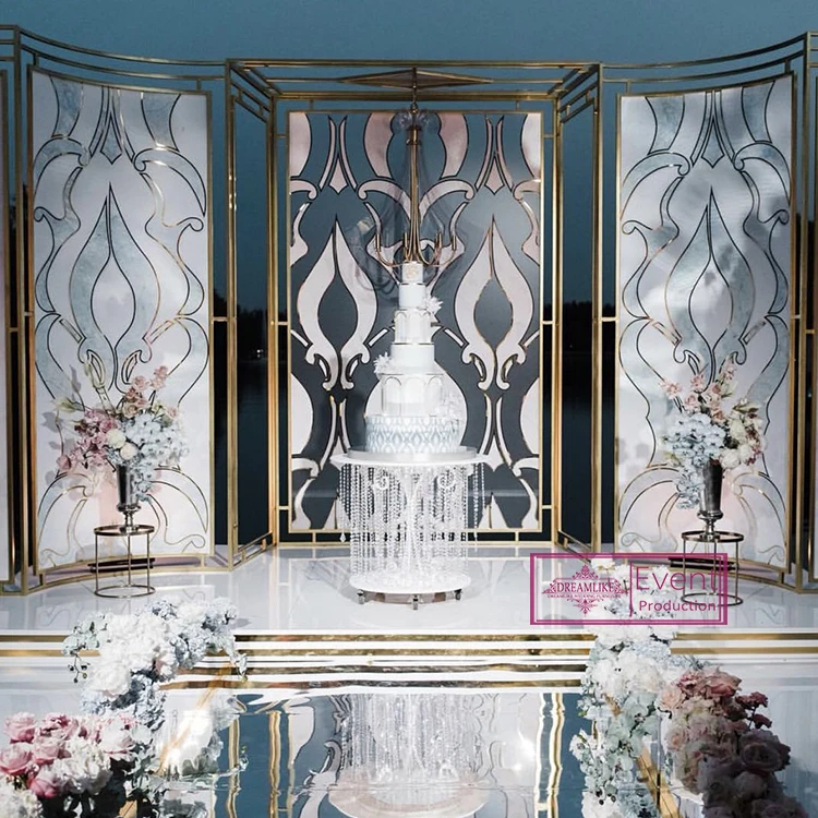 Wedding decor new products gold metal frame acrylic wedding backdrop rentals
