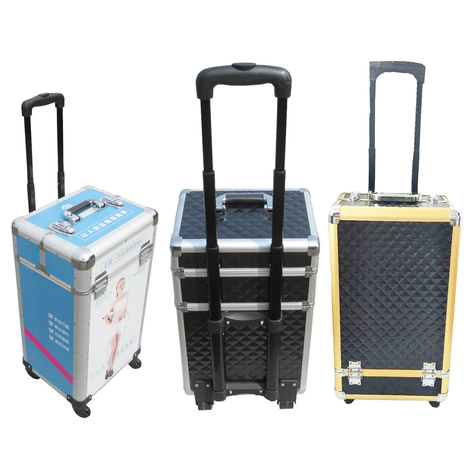Hot Selling Good Quality Aluminum Black Cosmetic Make Up Trolley Case With Hard Abs