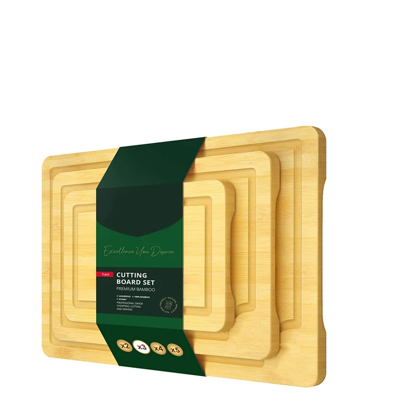 Wood Cutting Board Set Bamboo Cutting Board with Juice Groove Kitchen Chopping Serving Tray  for Meat  Cheese and Vegetables