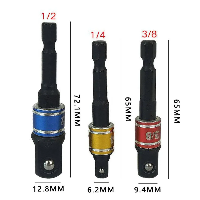 Yunbei 3pcs colorful connecting rod AD with bead hexagonal shank connecting rod 1/2 1/4 3/8 electric drill socket connecting rod
