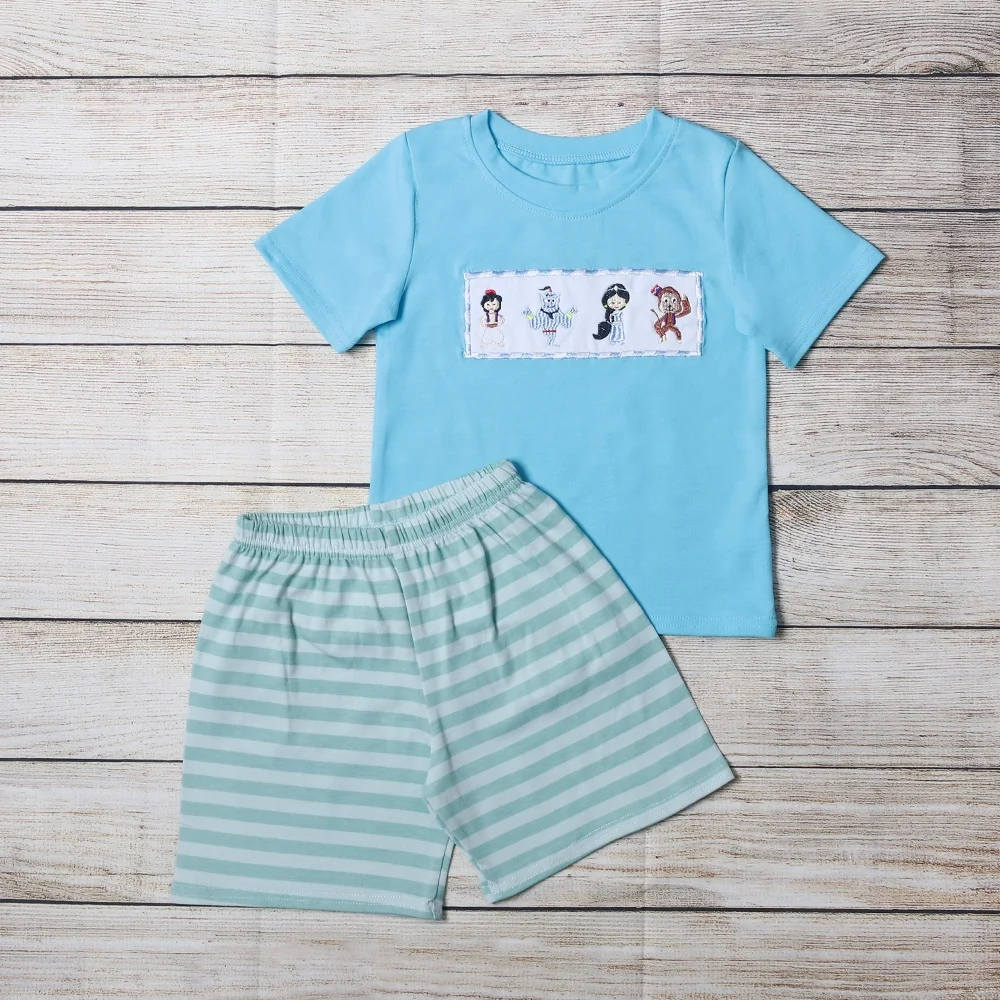 
RTS farm embroidery stripe custom kids wholesale fashionable kids clothing 