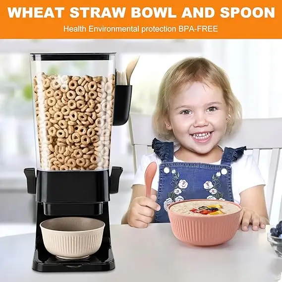 Cereal Dispenser Countertop with Bowls Spoons Cutlery Box Dry Food Dispenser Snack Organizer Containers Storage