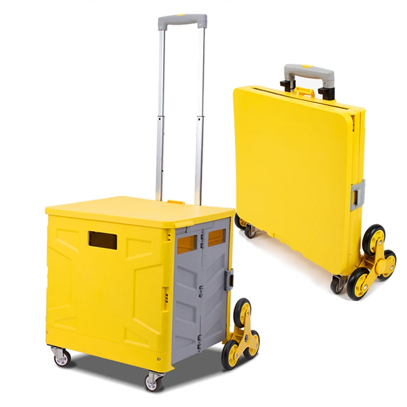 Plastic Rolling Hand Pull Push Tool Supermarket Trolley Foldable Utility Folding Shopping Cart Trolley