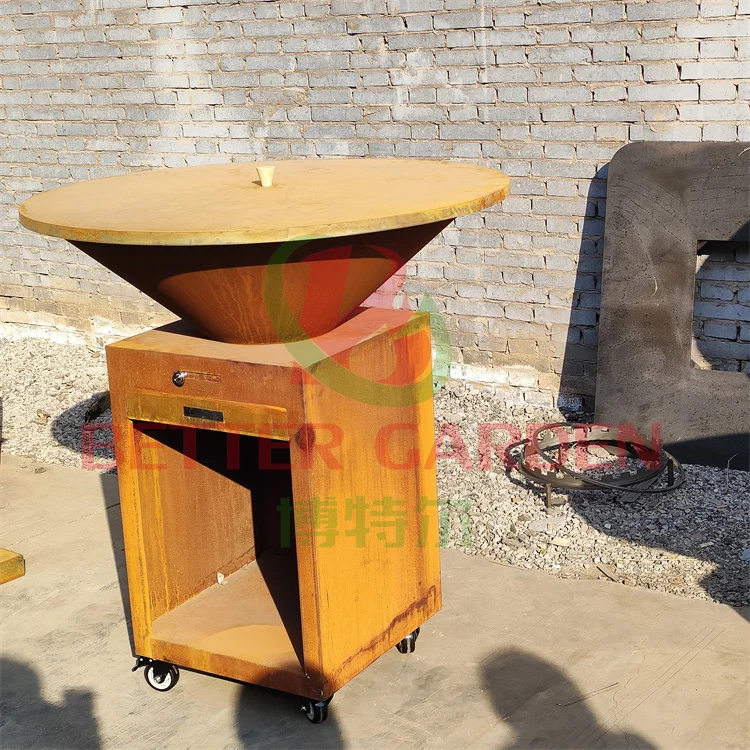 outdoor corten steel fire pit barbecue tabletop charcoal grill