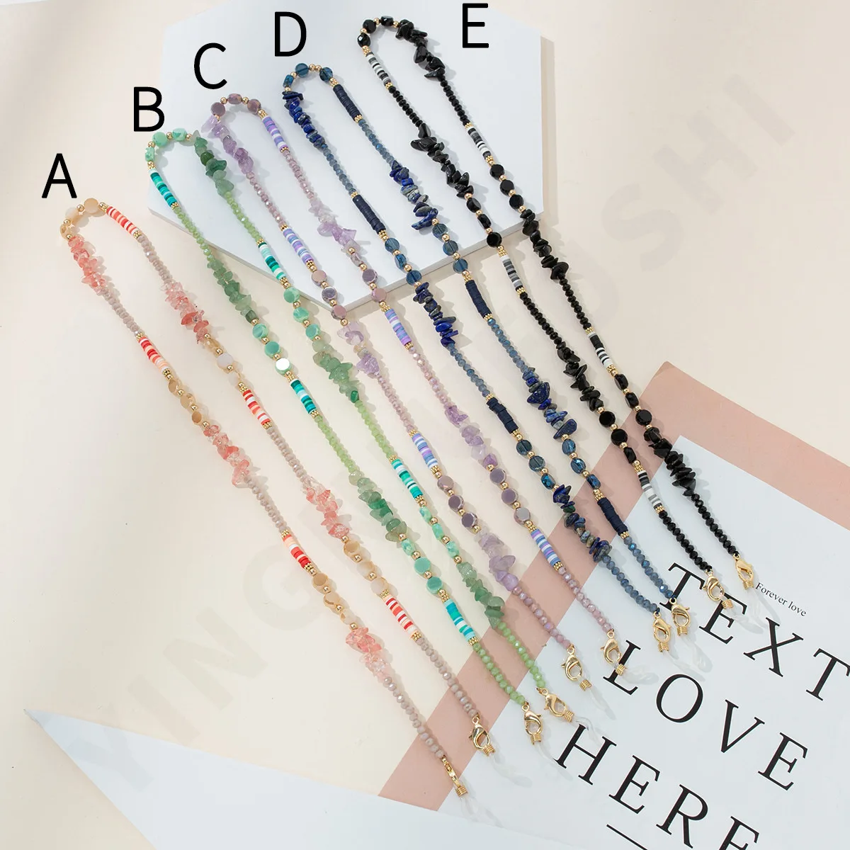 New Fashion Solf Pottery Sunglasses Holder Straps Vintage Natural Stone Chips Colored Crystal Beaded Neck Glasses Chains