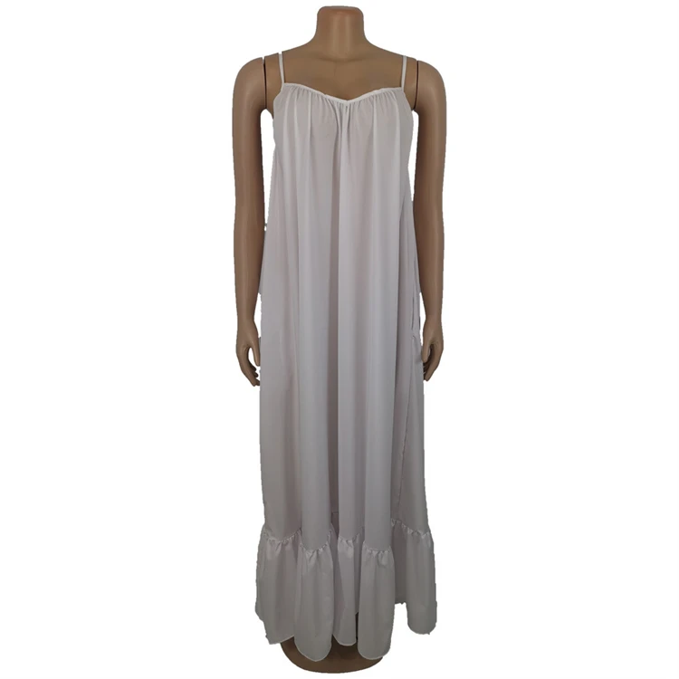 Hot selling European and American sexy strap sleeveless plus size solid color long sundresses