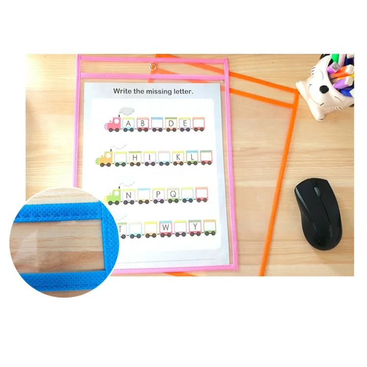 
Best Selling Teacher Supplies Colorful Transparent Custom PVC Material Dry Erase Pockets 