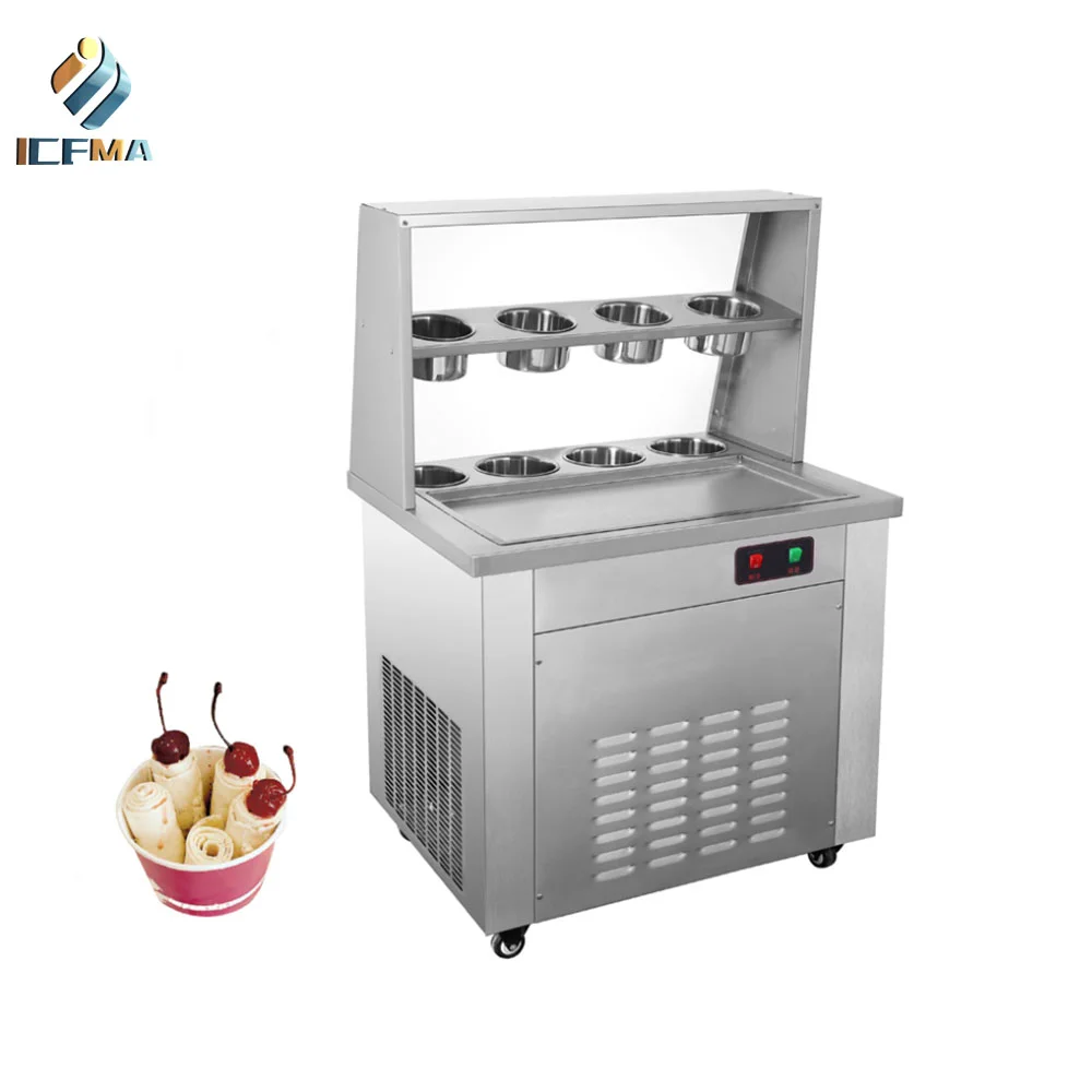 Commercial Fried Ice Cream Rolls Making Machine Double Pans Thailand Frying Fruit Yogurt Ice Cream Rolled Machine