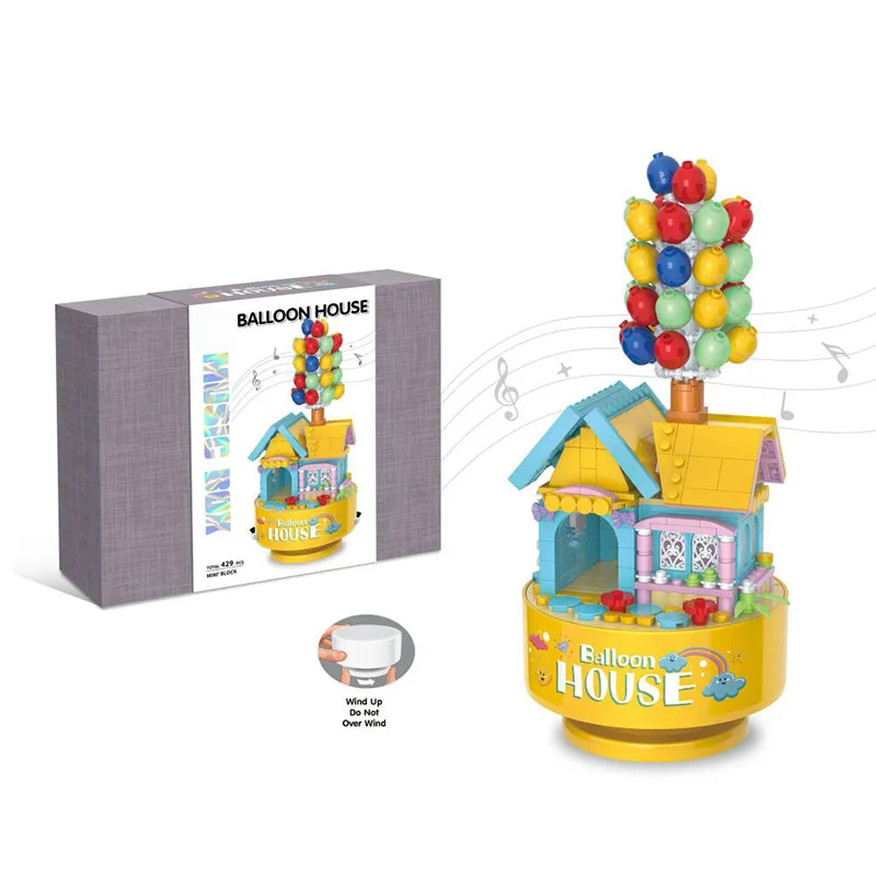 Kids educational mushroom house music box plastic diamond small size building block toy