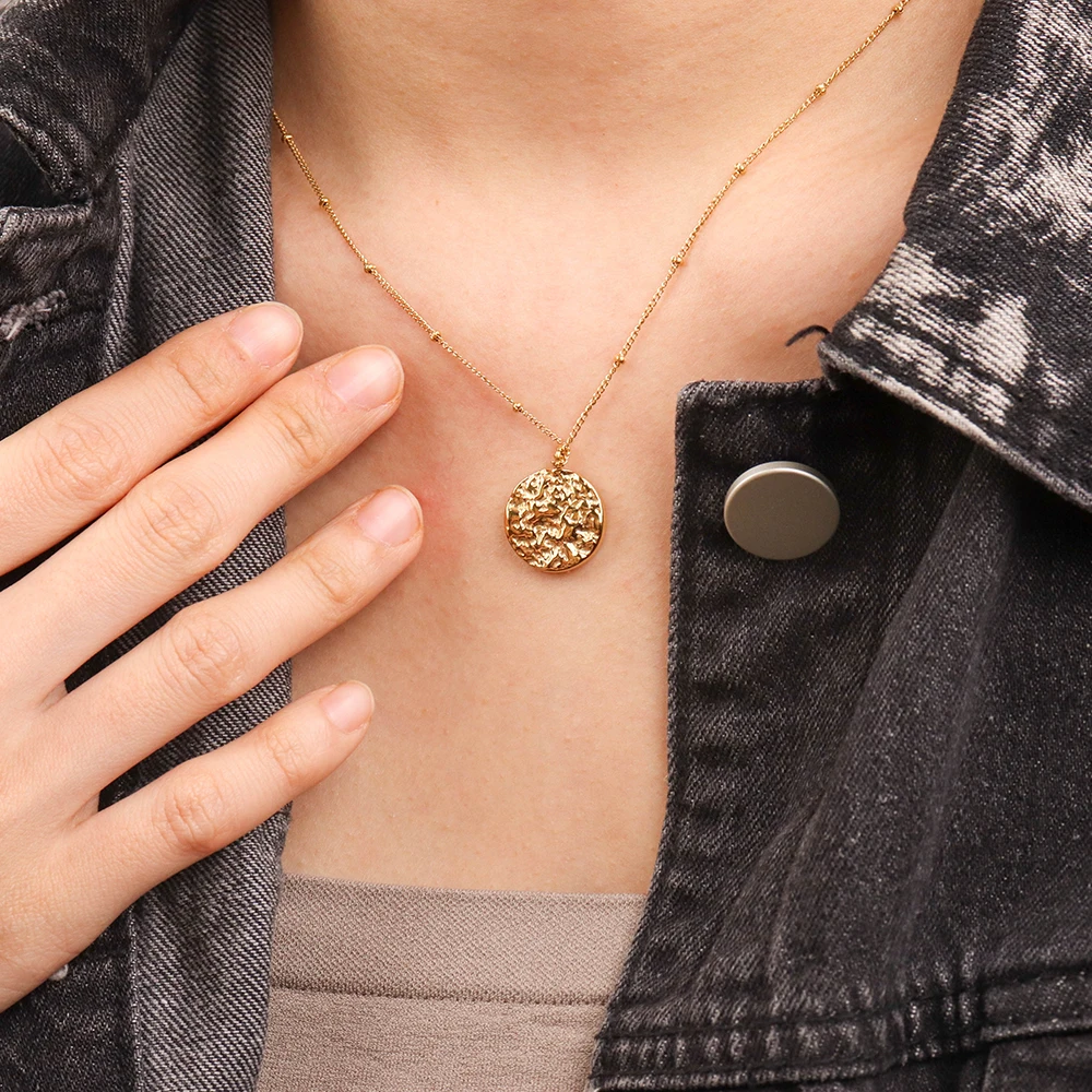 Chris April vintage Stainless steel PVD plated satellite chain organic texture bumpy pendant necklace