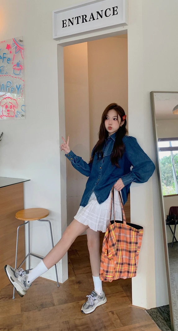 Autumn Winter Denim Women Shirts Bows Sweet Solid Korean Fashion Basics Blouses Elegant Casual Loose Blouse Mujer