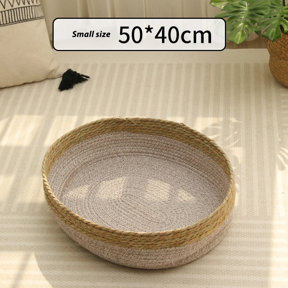 Rattan Pet House Woven Pet Sleeping Basket Beds With Plump Pillow Wicker Cat & Dog Bed