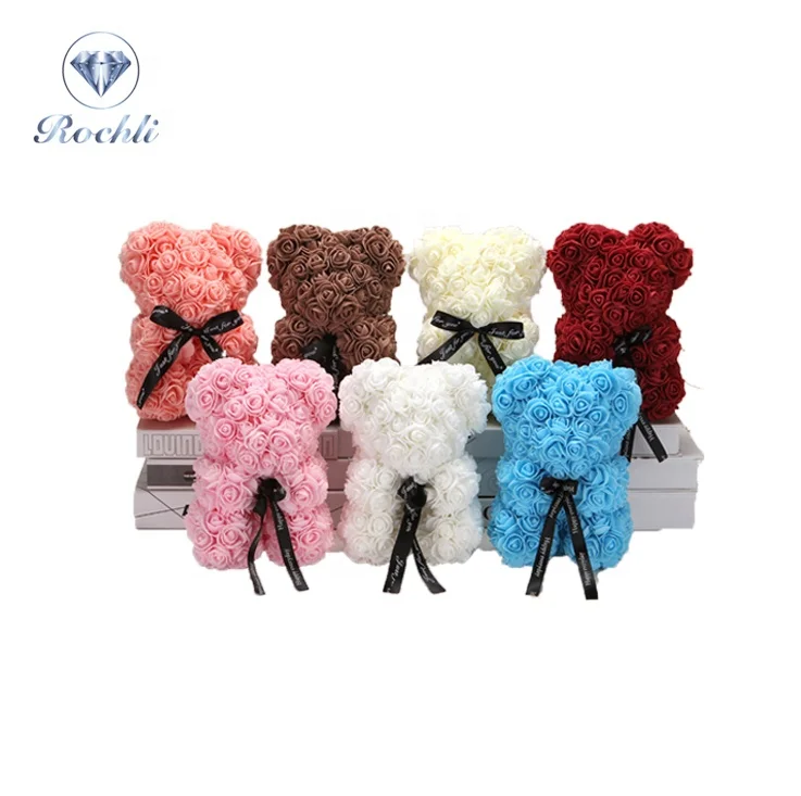 Hot sale  artificial flower Wholesale valentine Christmas gift 25cm 40cm rose bear Pearl bear gift package box