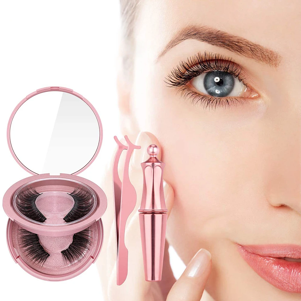 Magnetic Eyelashes 5 Magnets 3D Magnetic False Eyelashes 3 Pairs Handmade Natural Lashes Mink  with tweezers