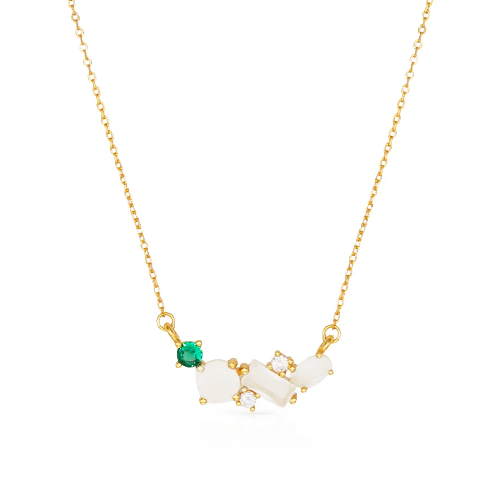 Chris April gold plating 925 sterling silver crystal natural gem stone pendant necklace