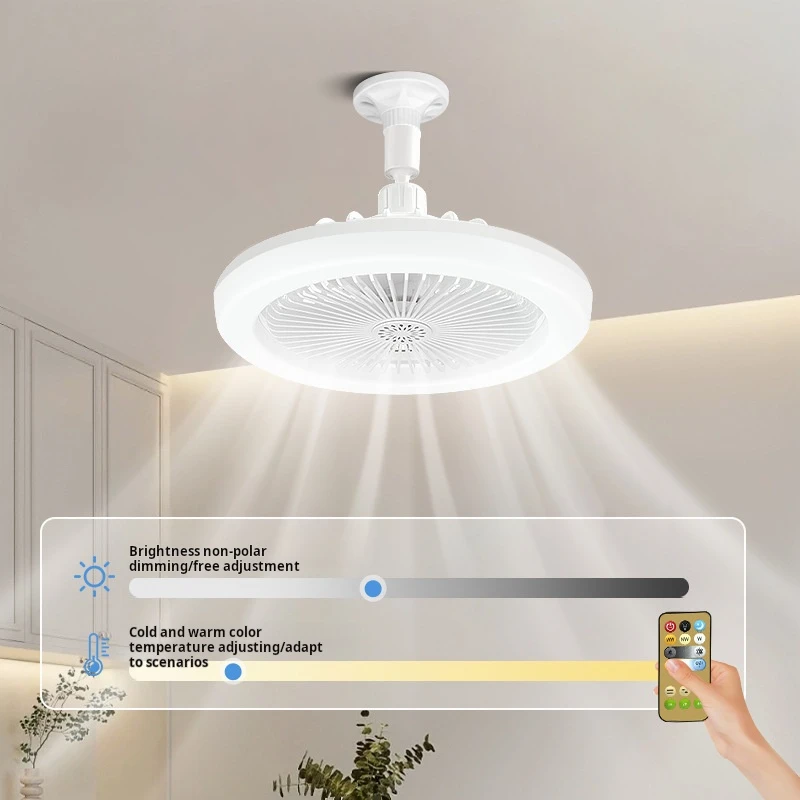 Modern Indoor Heat AC220V Home Living Room Bathroom Socket E27 Bulb Smart Dimmable Led Ceiling Light with Fan and Remote Control