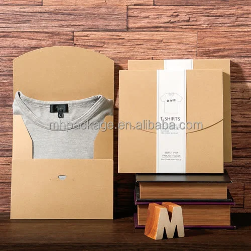 Custom Luxury Fashion Brown White Black T Shirt Kraft Envelope Box With Sleeve Band