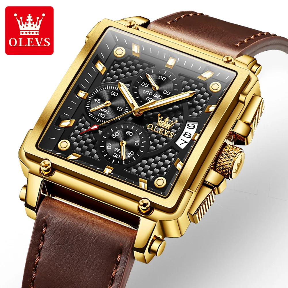 Hot Sale OLEVS 9925 Watch for Men Fashion Square Quartz Movement 3ATM Waterproof Watches Calendar Casual Youth Men Sports Watch