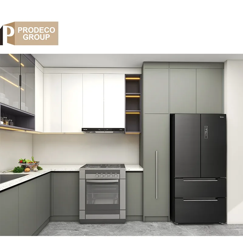 Prodeco Customised Furniture Kitchen Sink and Base Sliding Cabinets Glass Set with Laminate Sheet for Kitchen Cabinet