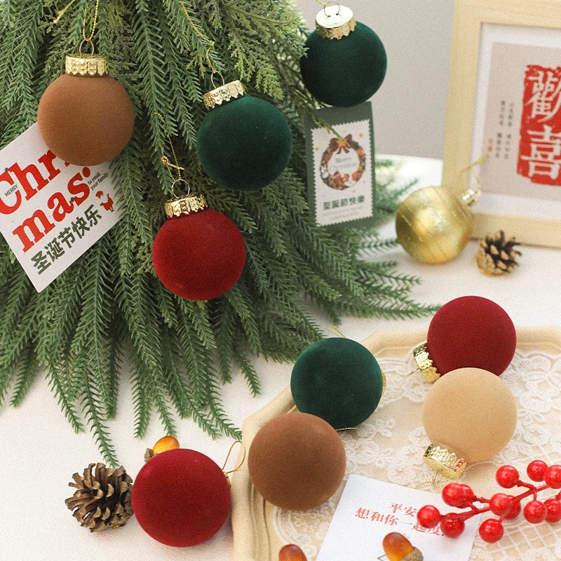 JOYWOOD Velvet Christmas Balls Flocked Christmas Tree Ball Ornaments Plastic Balls Xmas Decorative Hanging Ornaments