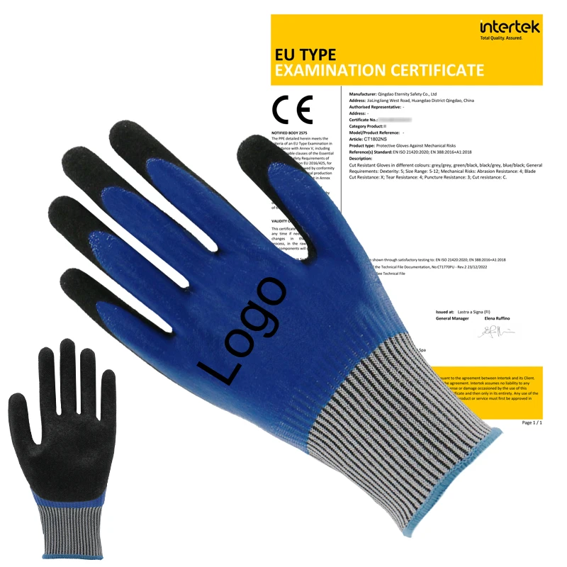 ENTE SAFETY 13G HPPE Blue Nitrile Coated Double Dipped S-2XL Waterproof Warm Construction Anti-Slip CE Certified