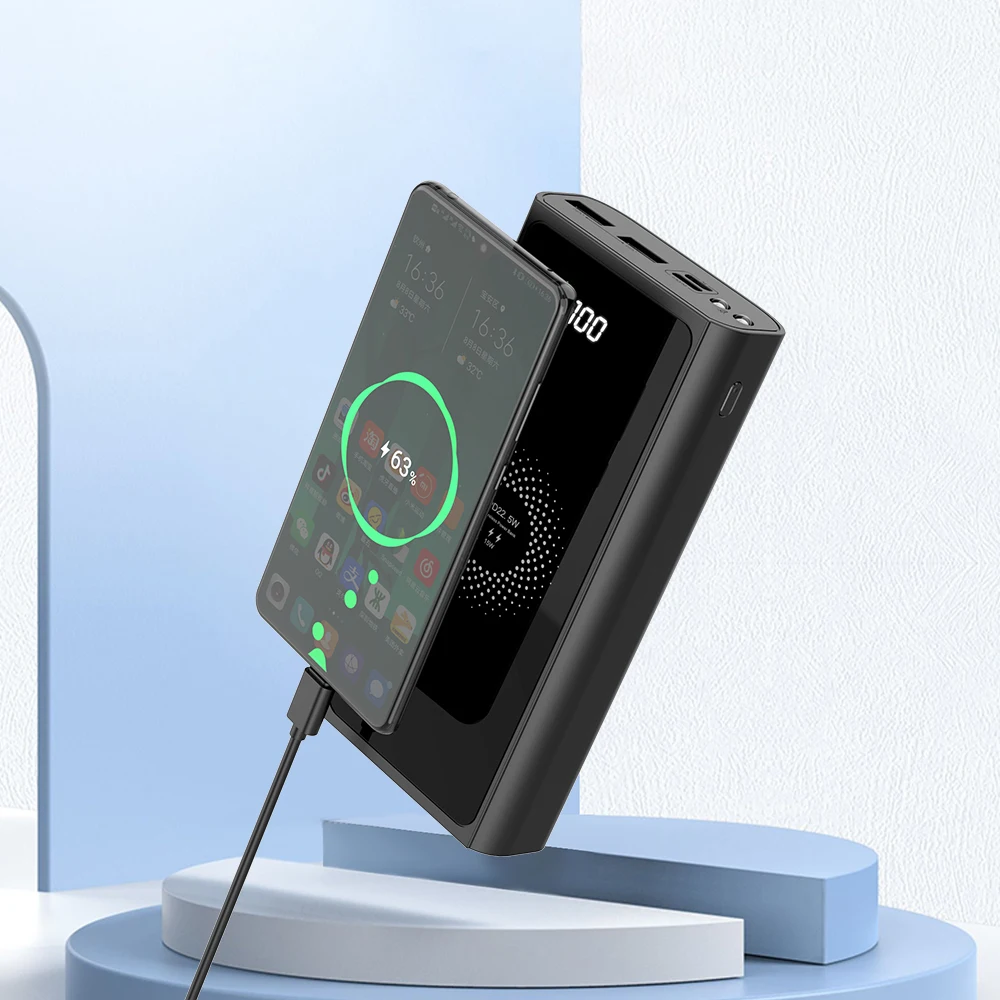Wholesale Price 2 In 1 Wireless Charging 22.5W Pd+15W Qi Digital Display 20000Mah Qi Wireless Powerbank With 2Pcs Torche