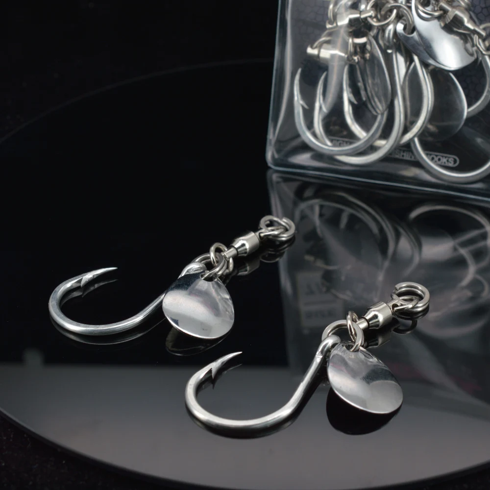 JIGGINGSOUL-AIH08-Spanish Mackerel Bass Yellow bonito Stainless Steel Jig hook Double Bearing Swivel Single Fishing Hooks Spoon