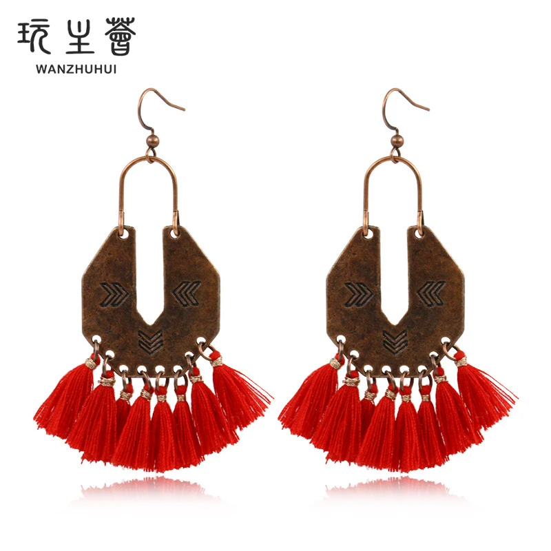 Bohemian design womens alloy daily wear drop tassel earrings jewelry
