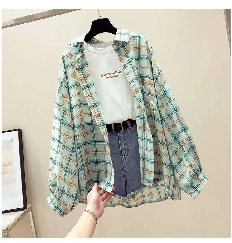 Wholesale Fashion Cheap Price Women  Plaid Blouse Ladies turn-down Neck Top and Shirt Blouse