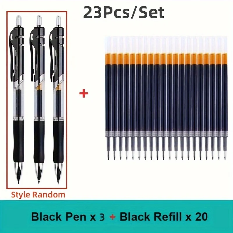 23pcs/set Large Capacity Retractable Ballpoint Pen with Replaceable Refills 0.5mm Point Perfect for School and Office Use