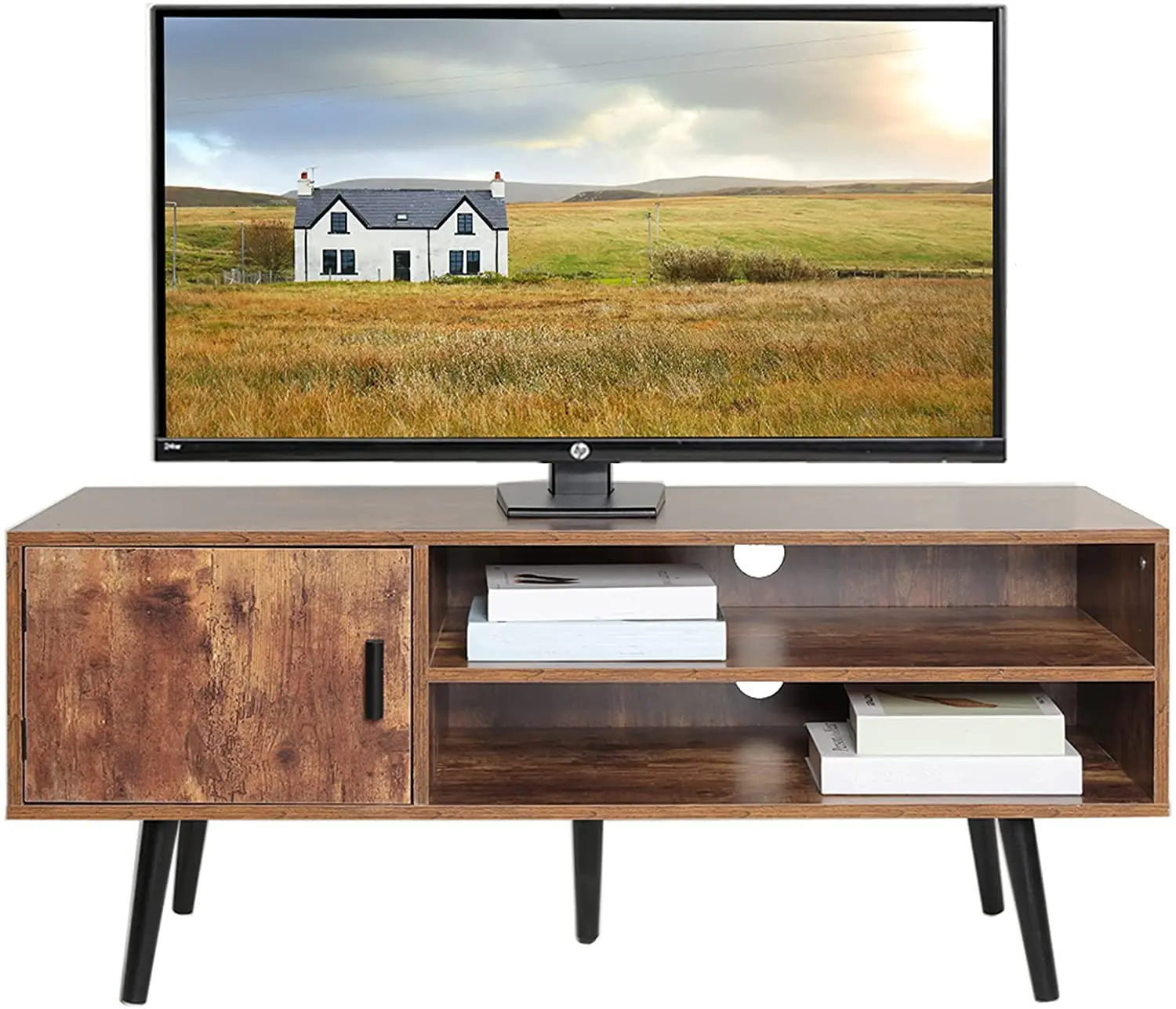 Современная ТВ-приставка с 2 полками для хранения и дверью, ТВ-стенд и развлекательный центр для гостиной