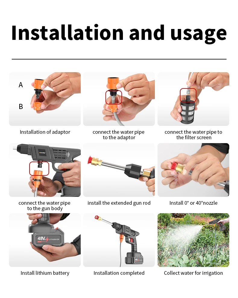 Powerful Balcony And Wall Foam Gun Battery Powered 1500Mah Car Washing Water Gun For Car Service