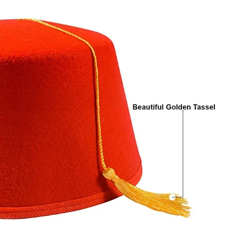 Red Fez Hat with Gold Tassel Turkish Moroccan Custom Wholesale Fancy Dress Hat