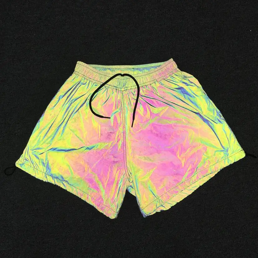 hip hop beach dancing night running safety comfortable iridescent rainbow color reflective shorts clothes pants for woman girls