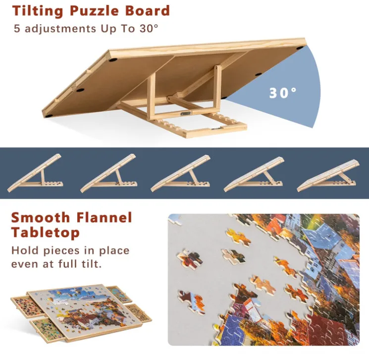 Hot Selling Portable 1000-Pc Tilting Adjustable Portable Jigsaw Puzzle Board With Built-In Easel/Stand