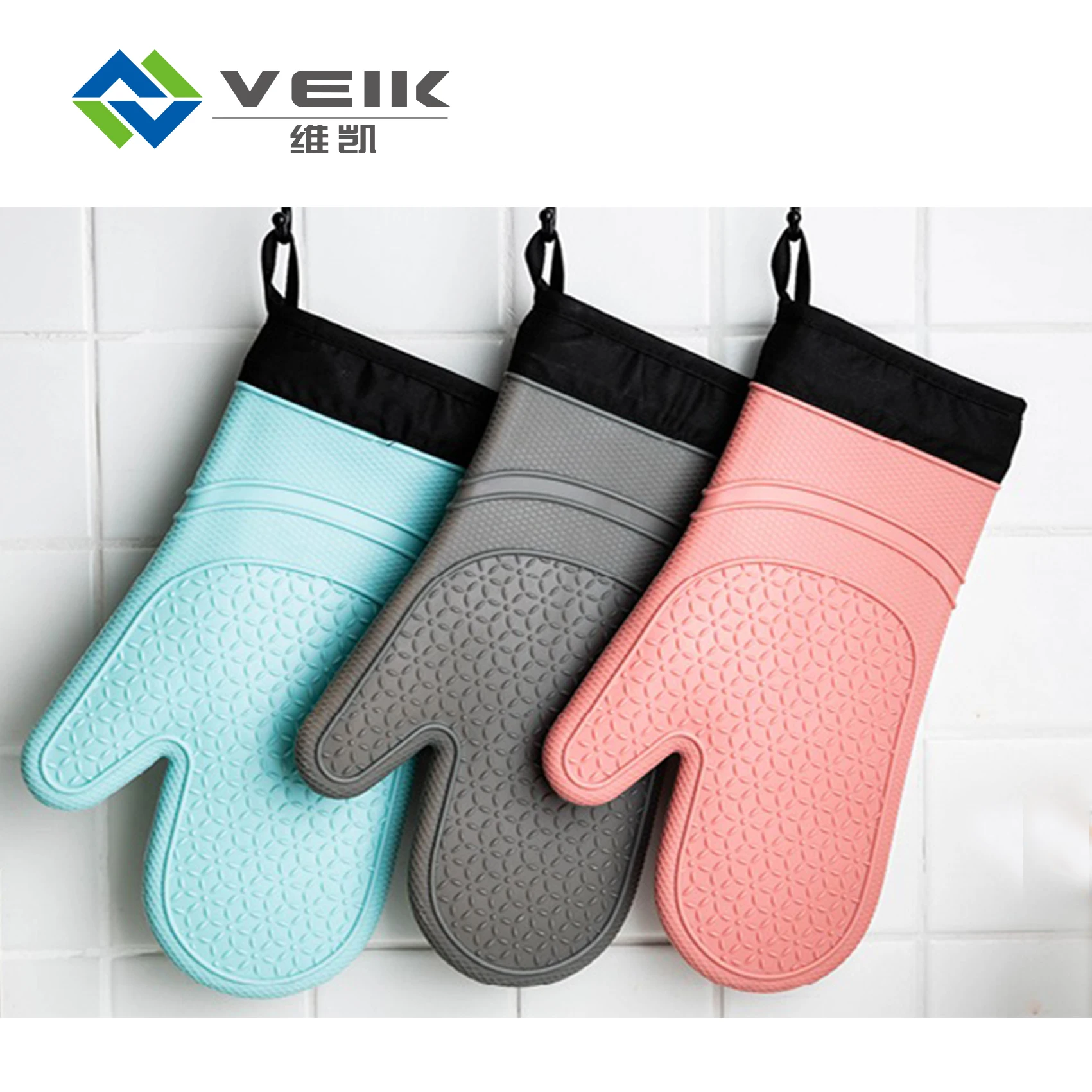 Heat Resistant Oven Usage Kitchen Silicone Glove with Cotton Lining Inside
