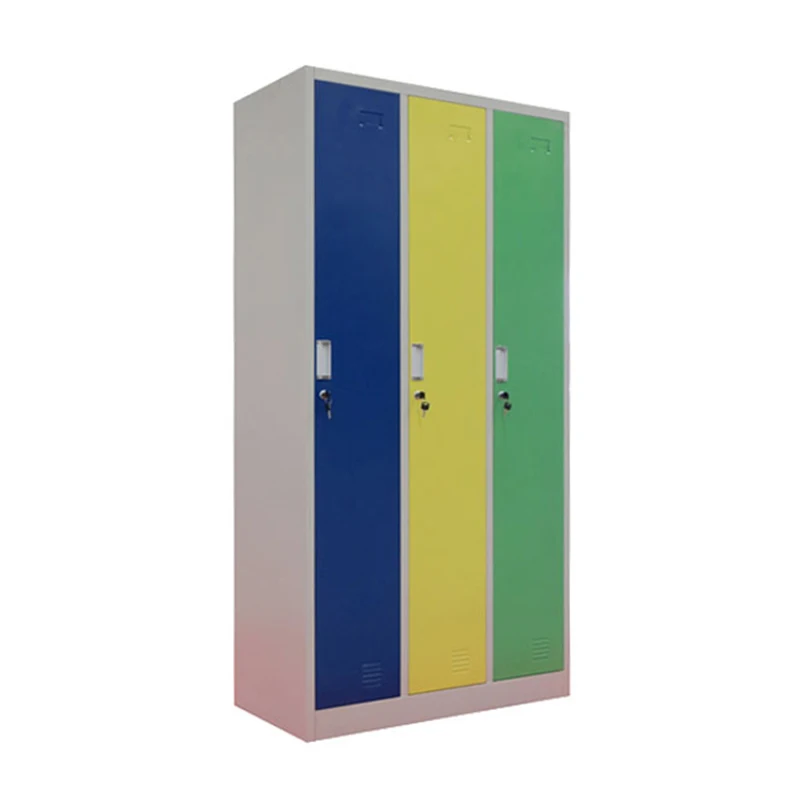 Metal Gym Three Doors Locker School Locker with Mirror Changing Room Key Clothes Lockers