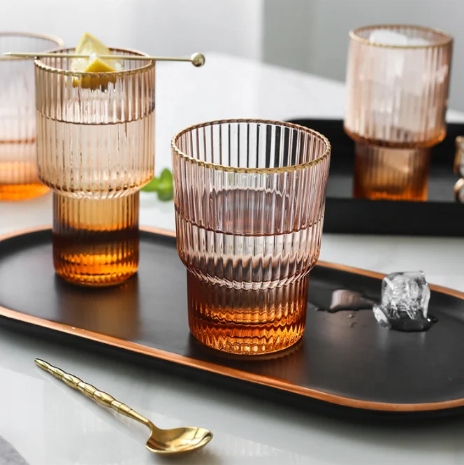 
Creative champagne vertical striped wine glass home high and low cup 