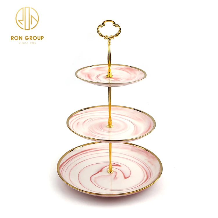 Nordic Unique gold rimmed porcelain plate marble dinnerware set round Western Ceramic cheap plates
