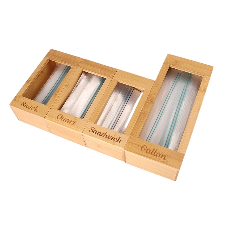 Best Selling 4 Pieces Bamboo Kitchen Drawer Ziplock Bag Storage Box Compatible Food Storage Bag Organizer Holders
