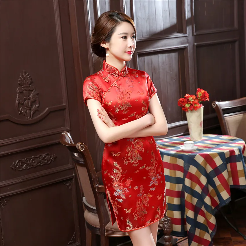 New Style women dragon phoenix cheongsam Retro Stand Collar Big Size Qipao Chinese new years Dress