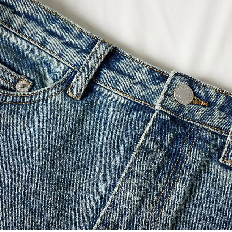 2024 New Label Washed Raw Edge Denim Skirt Custom High waist Jean A-line Skirt Denim Pencil Hole Skirts