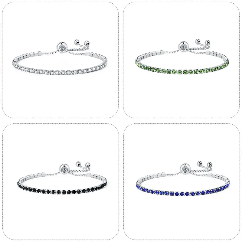 Hot Sale Rainbow Stones Fashion Jewelry 18k White Gold Plated Adjustable Colorful Zircons Women Tennis Bracelet