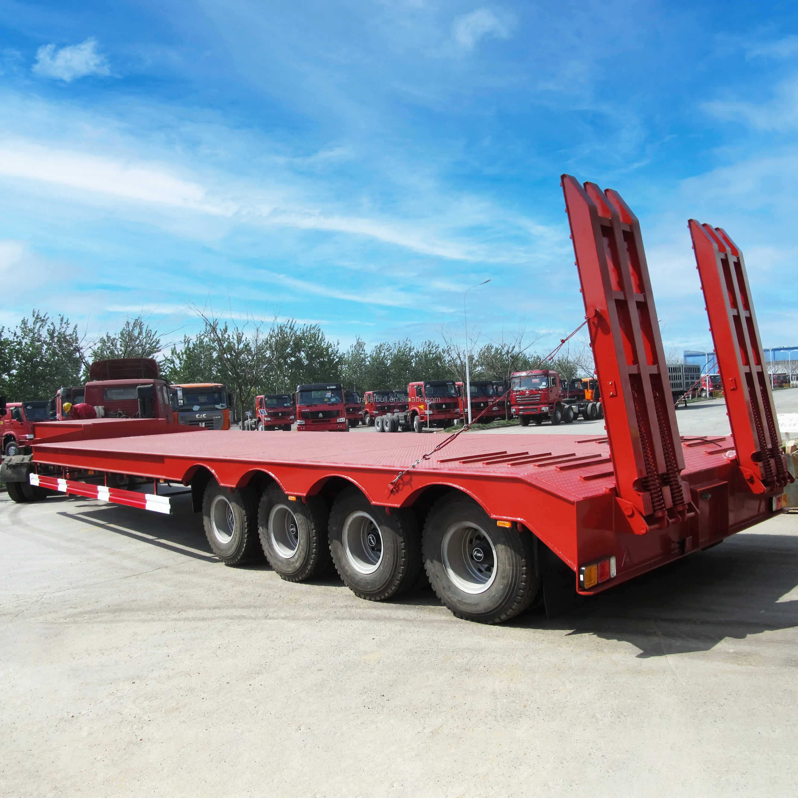 4 axles 80 Ton Capacity  FGN Low Bed Trailers Wabco Brake System Semi-Trailer Truck Trailer for Sale