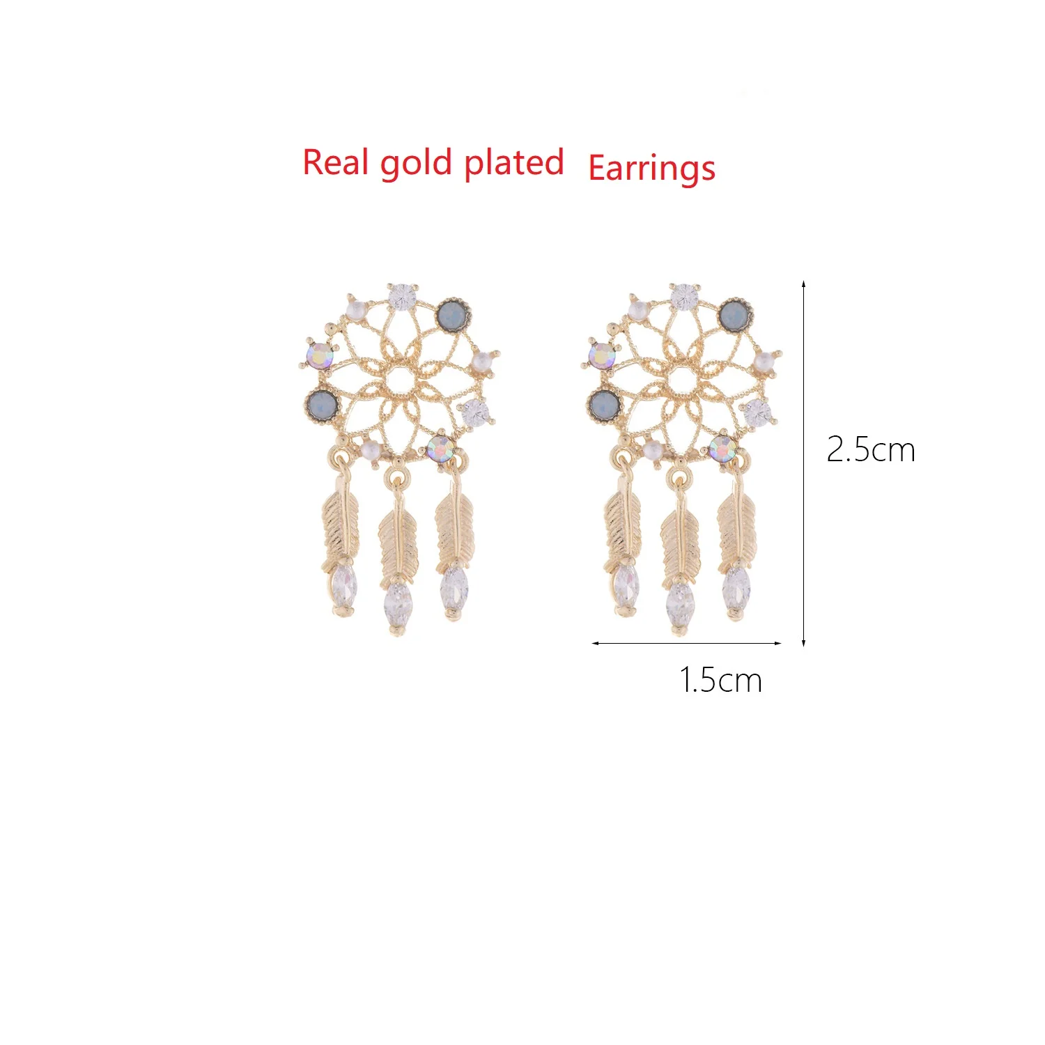 14K Gold Dream Catcher Earrings New Spring Summer Designer Feather Tassel Fresh Daily Exquisite Pearl Flower Hollow Stud Earring