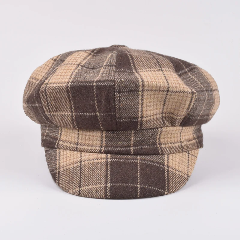 Men and Women British Retro Plaid Beret Outdoor Leisure Octagonal Painter Hat Classical Ladies Dress Cap Hombre Gorras Mujer
