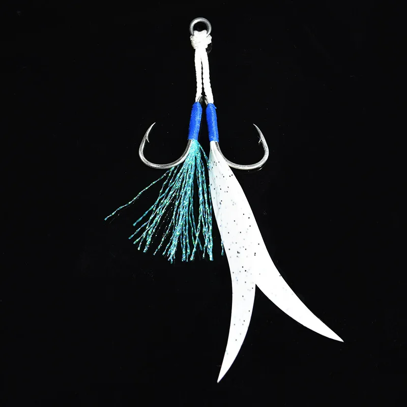 10# 12# 14# 16# 18# 20# Metal Jig  Assist Hook Silicone Skirt Double Fishing Hooks